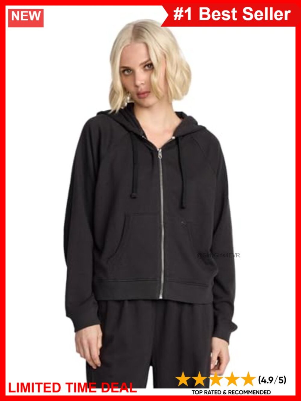Fitted Raglan Zip Up Hooded Fleece Sweatshirt Loose Sleeves